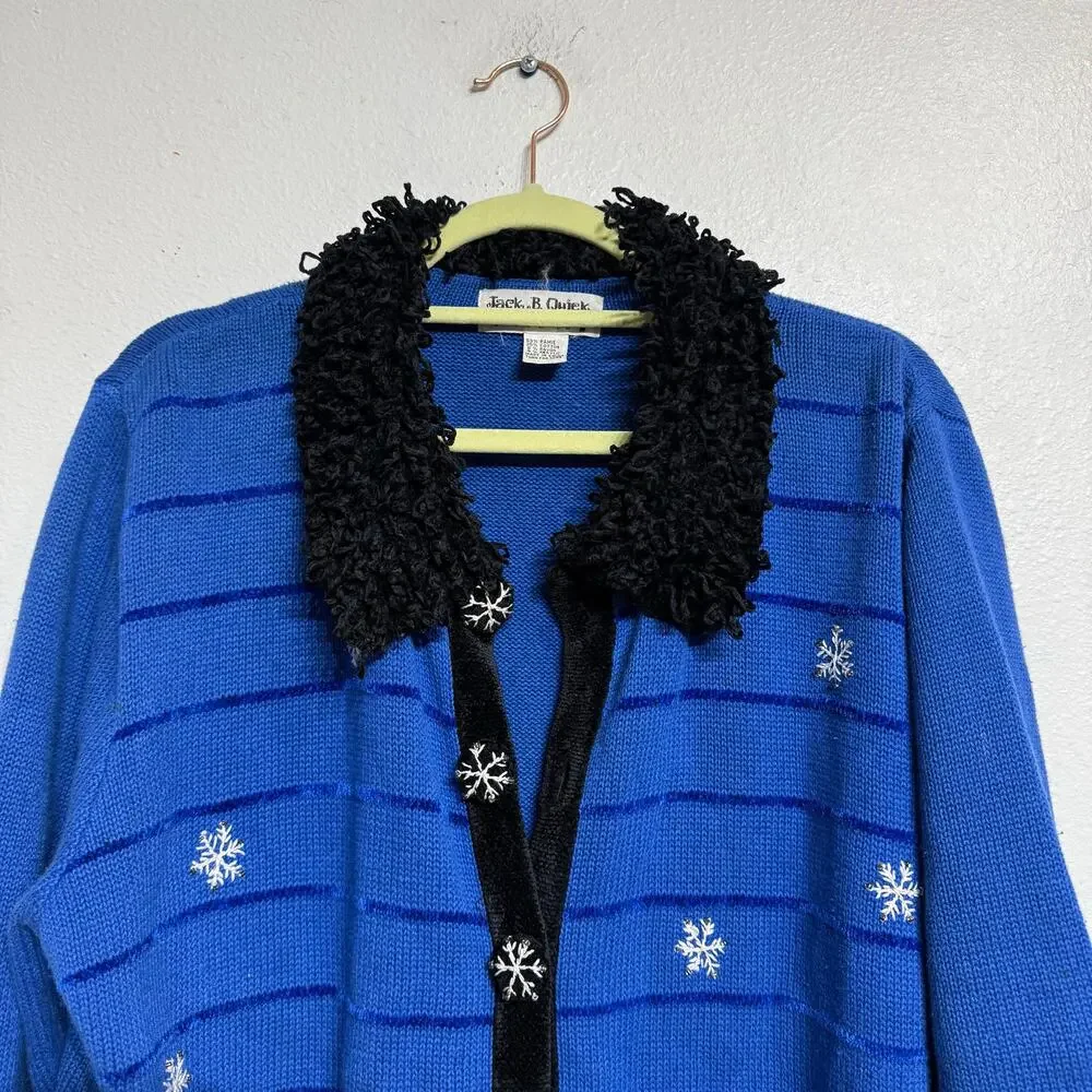 Jack B. Quick Blue Vintage Santa Cardigan Sz L